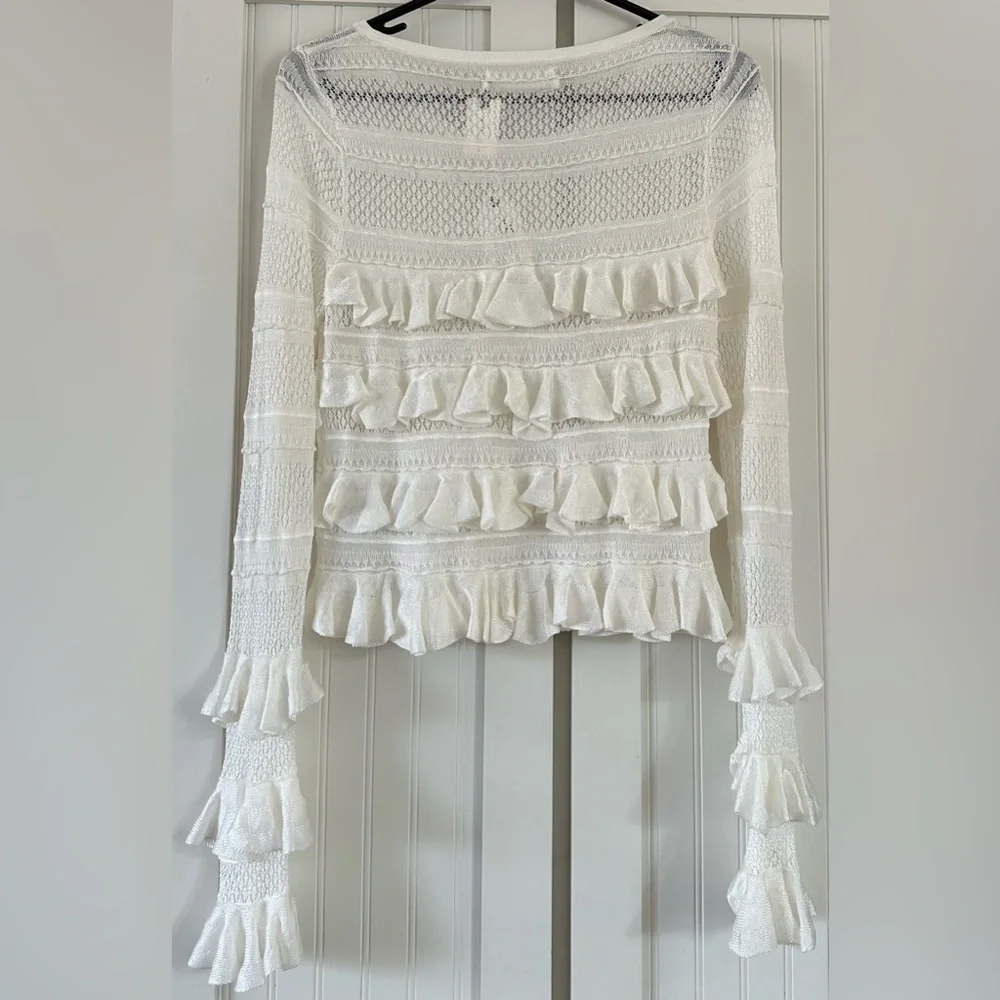 By Anthropologie Ruffle Sweater white size small - Picture 4 of 7